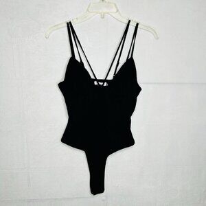 Grey Lab Los Angeles Bodysuit Double Spaghetti Strap Sz S Black Knit